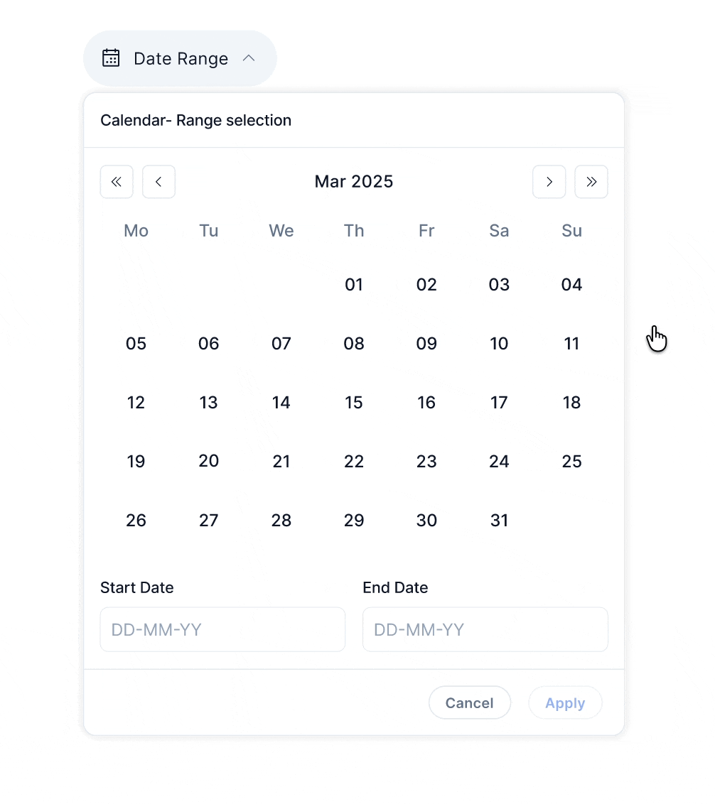 Calendar date range picker component